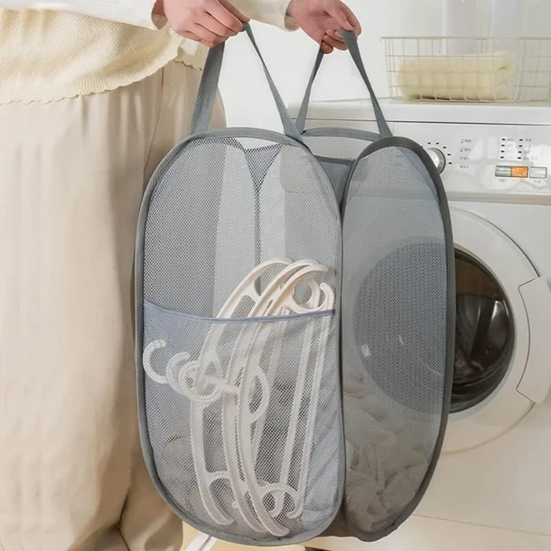 Compact Mesh Pop-Up Laundry Hamper with Wide Opening - Breathable and Collapsible for Space-Saving Laundry Storage