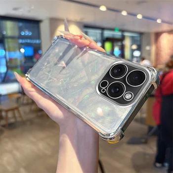 Custodia per telefono per iPhone 16 15 14 13 12 16E 16Pro 15ProMax 16ProMax Cover in silicone sfumato argento laser di lusso 1