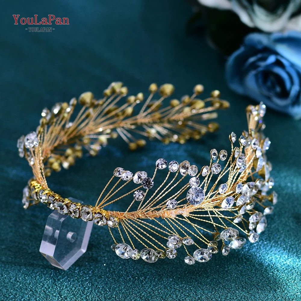 YouLaPan Full Rhinestone Bride Gold Color Hair Hoop Woman Elegant Party And Wedding Headwear Women's Wedding Headpieces HP667