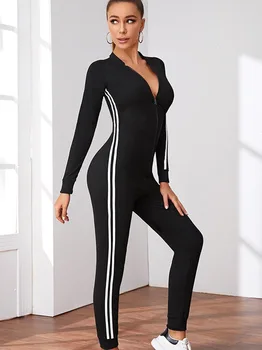 Yoga Jumpsuit Women Seamless Sports Zipper Jumpsuit Set Gym Long Sleeve Fitness Suit Elastic Gym Workout Bodysuit Athletic Wear 3