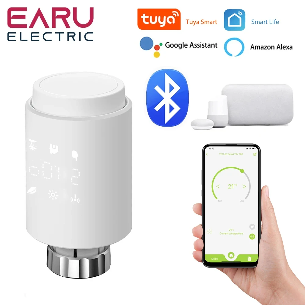 

Tuya Smart Bluetooth Radiator Actuator TRV Programmable Thermostat Radiator Valve Remote Temperature Controller Support Alexa