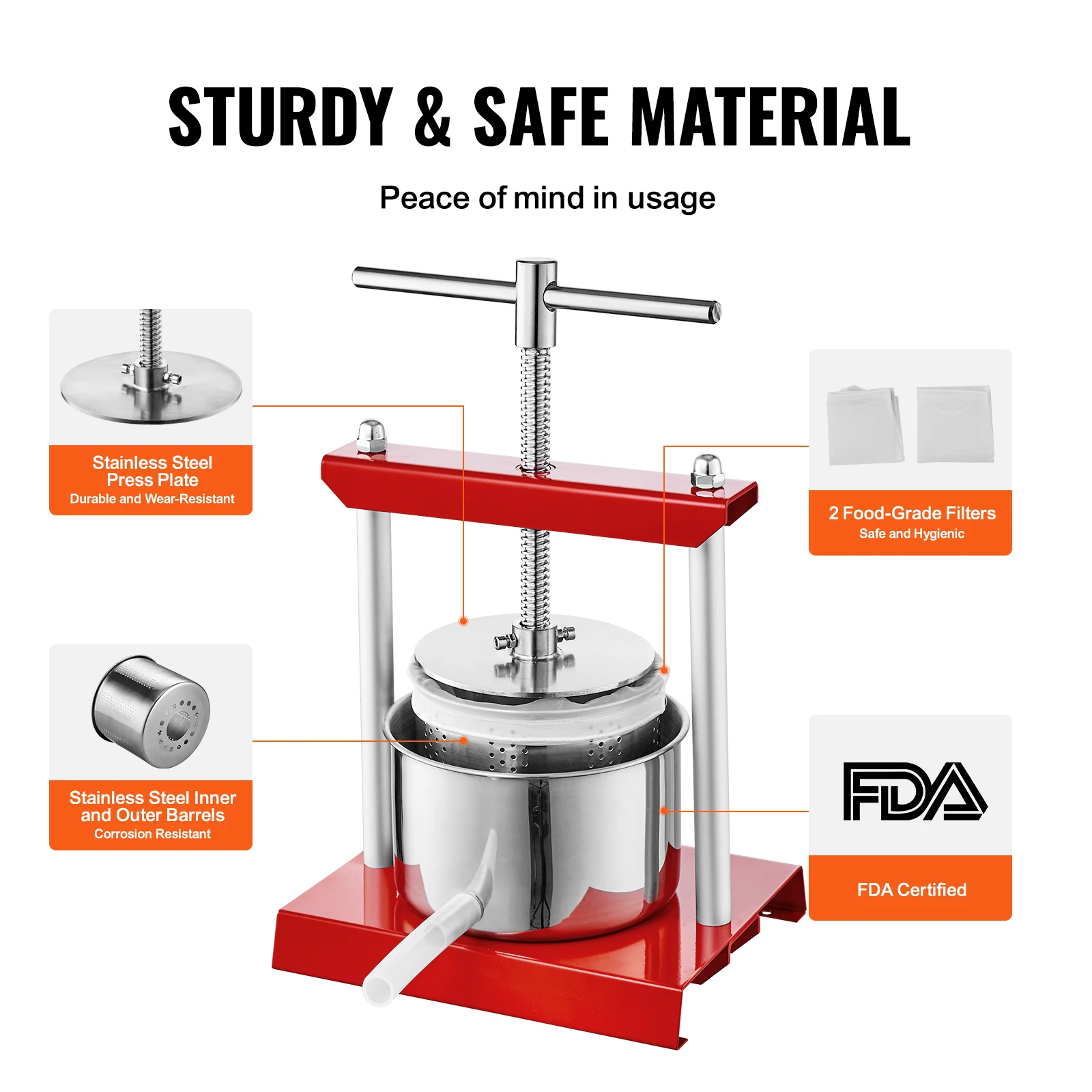 VEVOR Fruit Wine Press 2/3/6L, 2 Stainless Steel Barrels, Manual Juice Maker with T-Handle for Outdoor, Kitchen, and Home 4