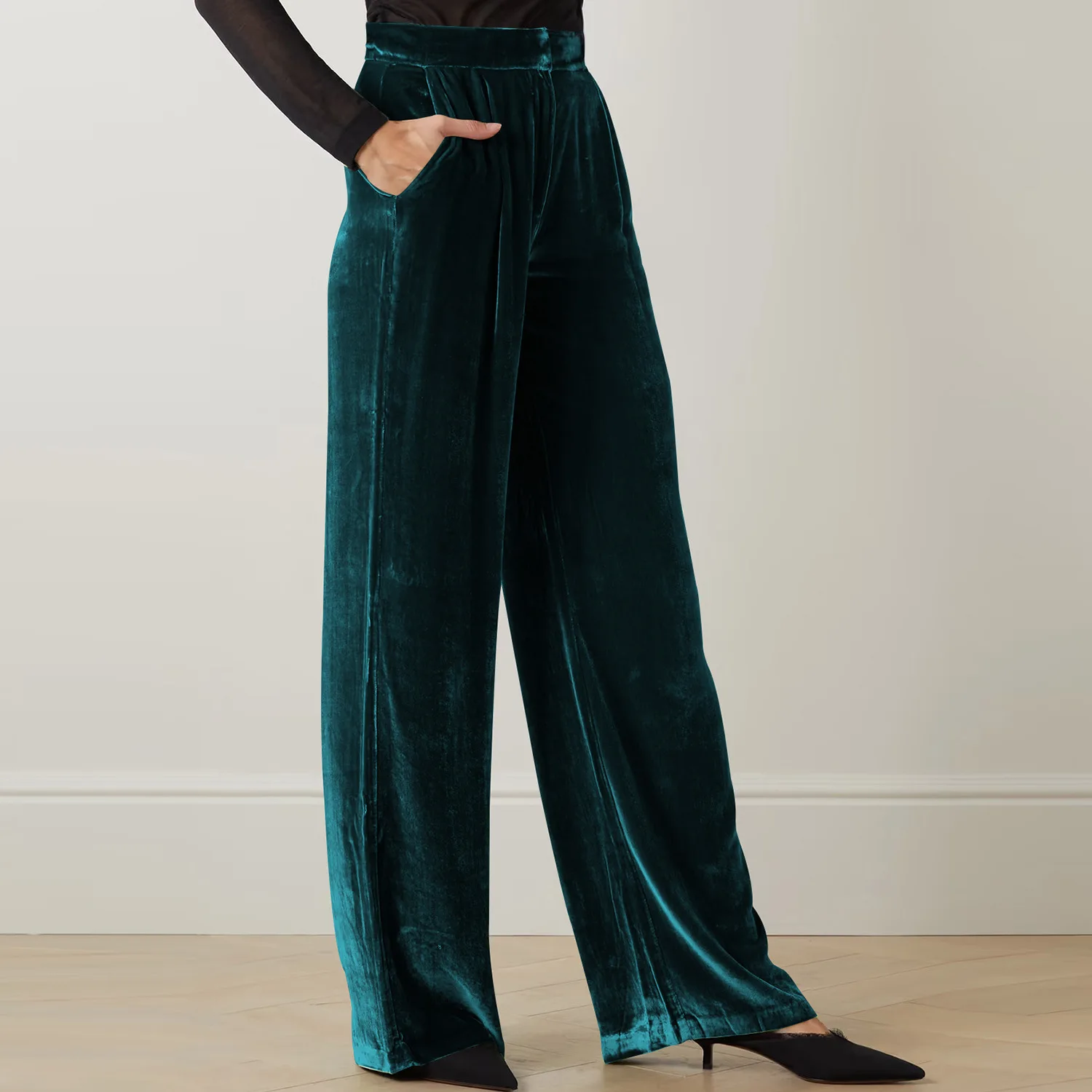 Summer Women Pants Solid Color Chic French Stylish Velvet Wide Leg Pants Autumn Female Trousers Office Lady Trendy Outfit C4916 5