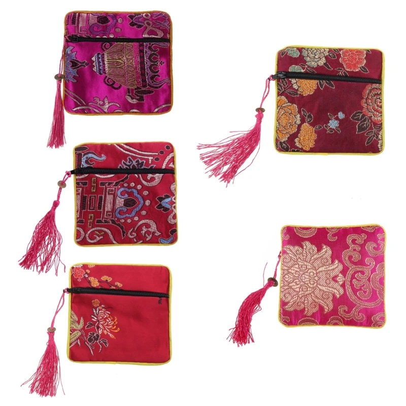 

F42F Traditional Silk Travel Chinese Embroidery Jewelry Bag
