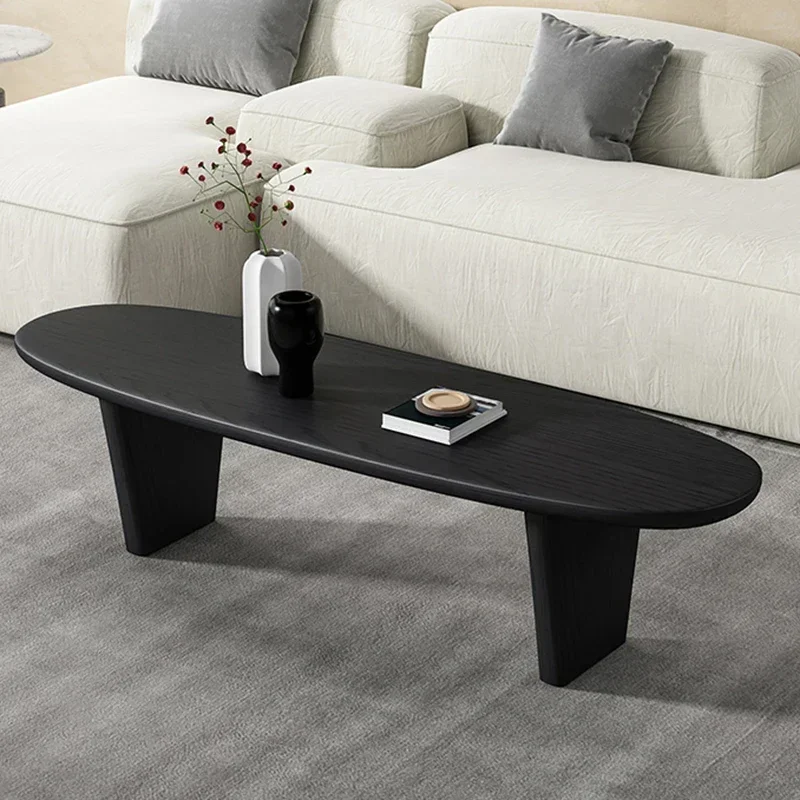 Nordic Solid Wood Black Caf&eacute; Tables for Caf&eacute; Furniture Coffee Tables Upscale Creative Oval Minimalist Living Room Coffee