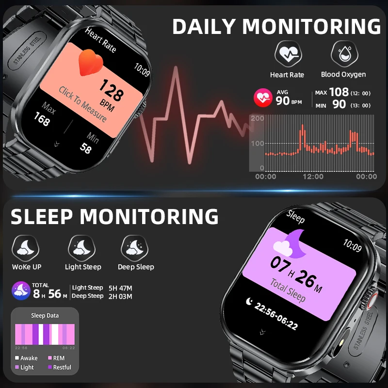 LIGE Smart Watch Men Women Flashlight 2.01” HD Display AI Voice Bluetooth Call Sports Watches Health Monitor Smartwatch Men New