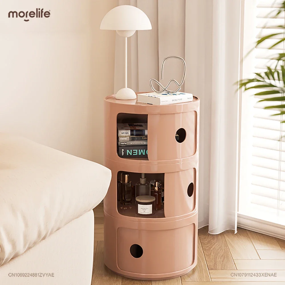 Nightstands Set Plastic Storage Cabinet Fabric Drawers Cabinet Nordic Modern Mini Circular Design Bedside Table Creative Round Storage Cabinet Night Stand Bedroom Furniture