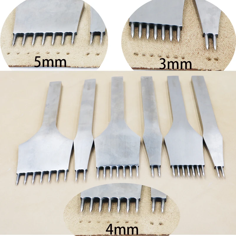 3-Piece Leather Prong Chisel Set - 2, 4, 6 Teeth For Punching Holes In Leather Craft Projects (4mm Pitch) - View #2