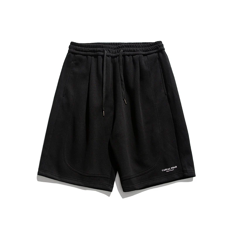 Fashion Elastic Spliced Printed Letter Casual Shorts Men's Clothing 2024 Summer New Loose Korean Solid Color Knee Shorts
