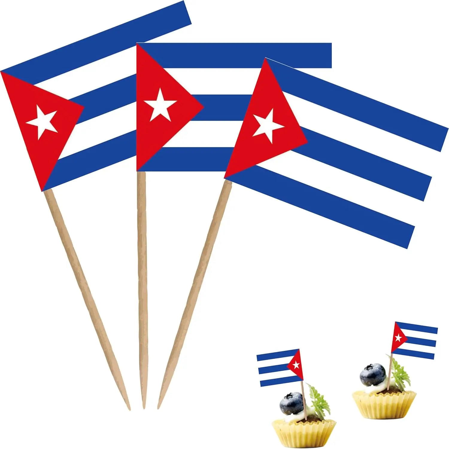100 Bandierine Cubane Con Stuzzicadenti Per Decorazione Cibo, Mini Bandiere Di Carta Per Cupcake, Stuzzicadenti Per Festa A Tema Cuba, Cocktail, Torte E Antipasti