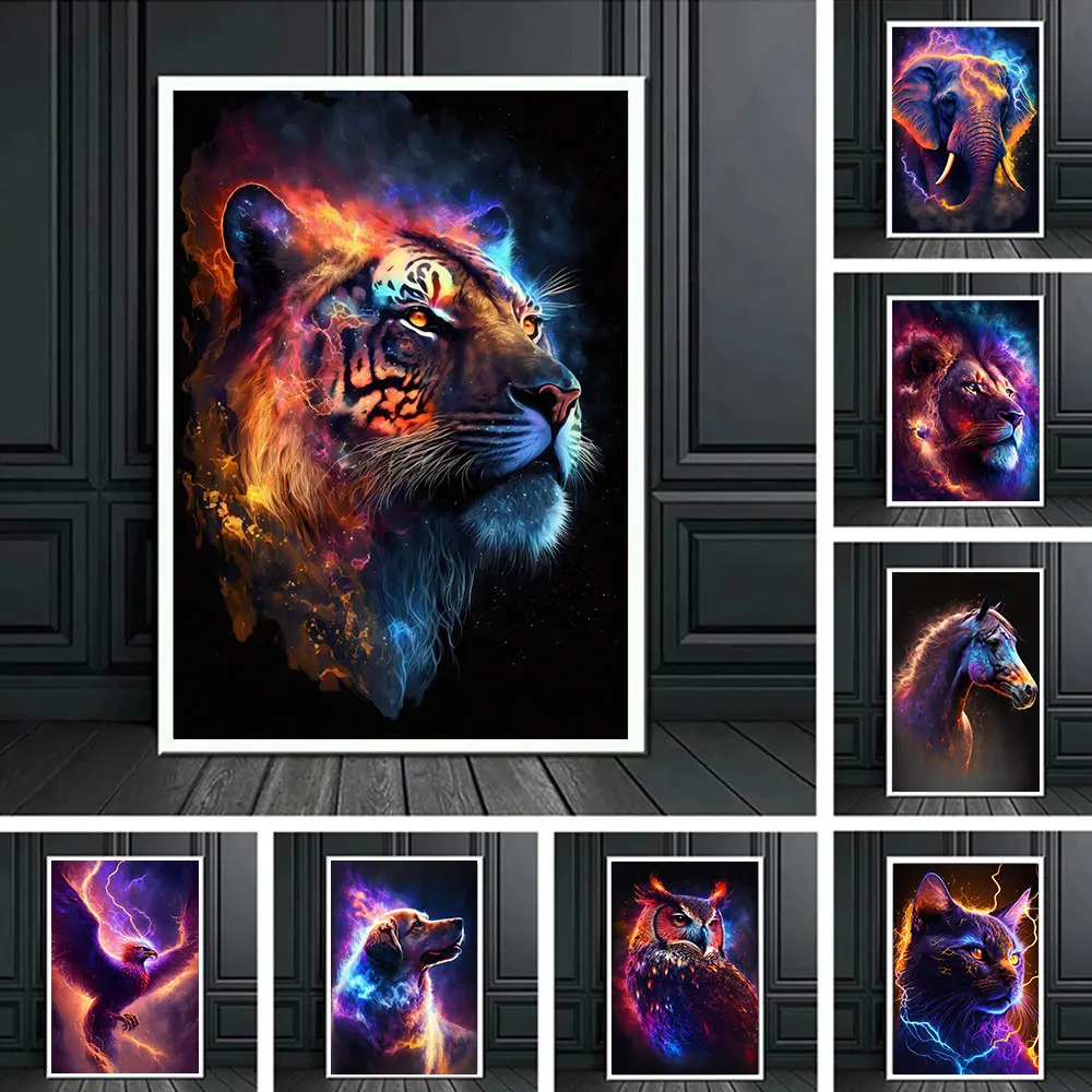 

Abstract Geometric Animals Canvas Painting Wall Art Pop Street Graffiti Poster and Print Picture for Living Room Home Decor Gift