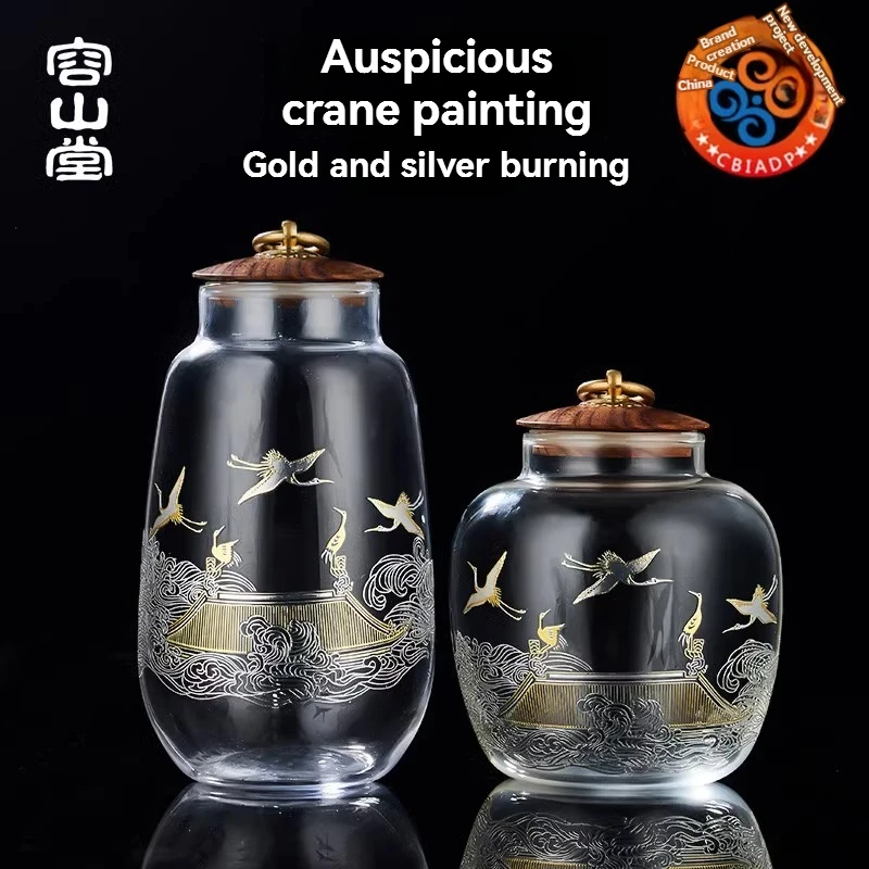 Tea Cans solid wood lid copper buckle sealed Pu'er loose tea green storage Rongshantang Ruihetu gold and silver fired glass