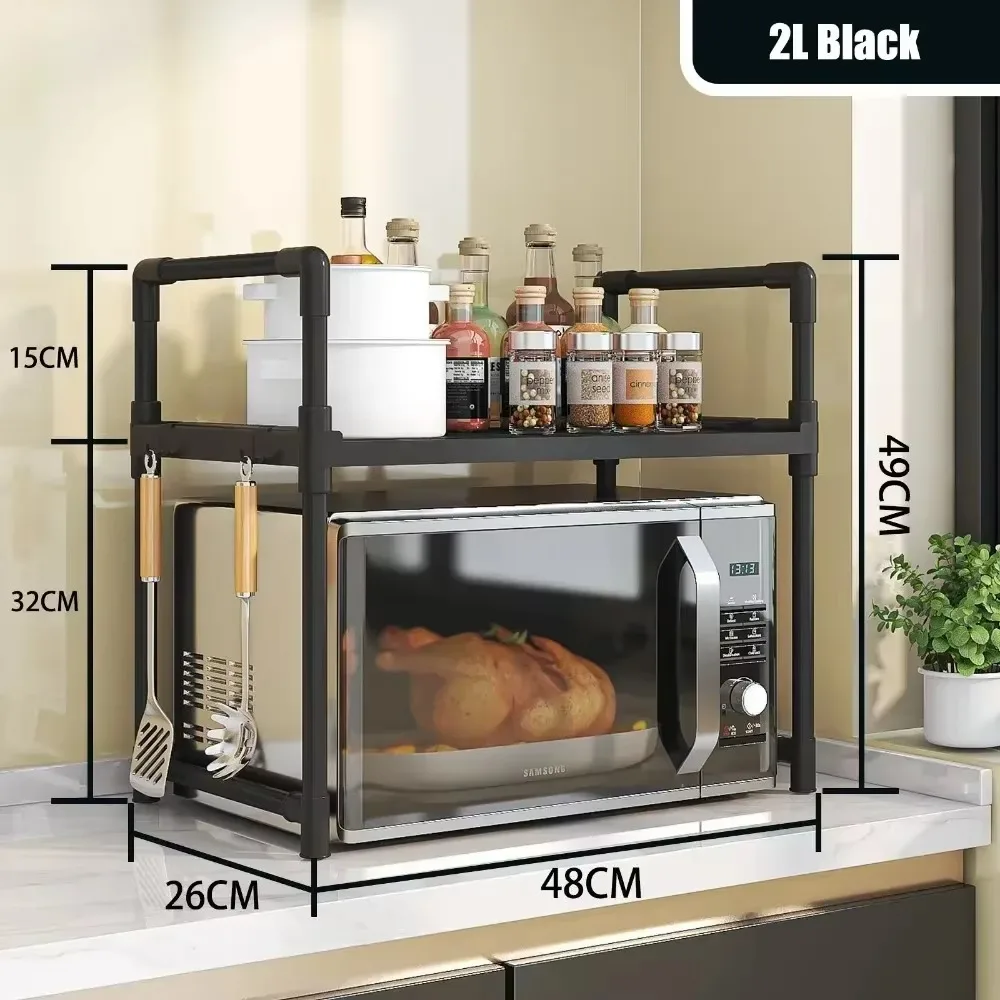 Kitchen Elevated Design Seasoning Rack Microwave Storage Rack Bilayer Oven Modern Minimalism Kitchen Accessories Organizer