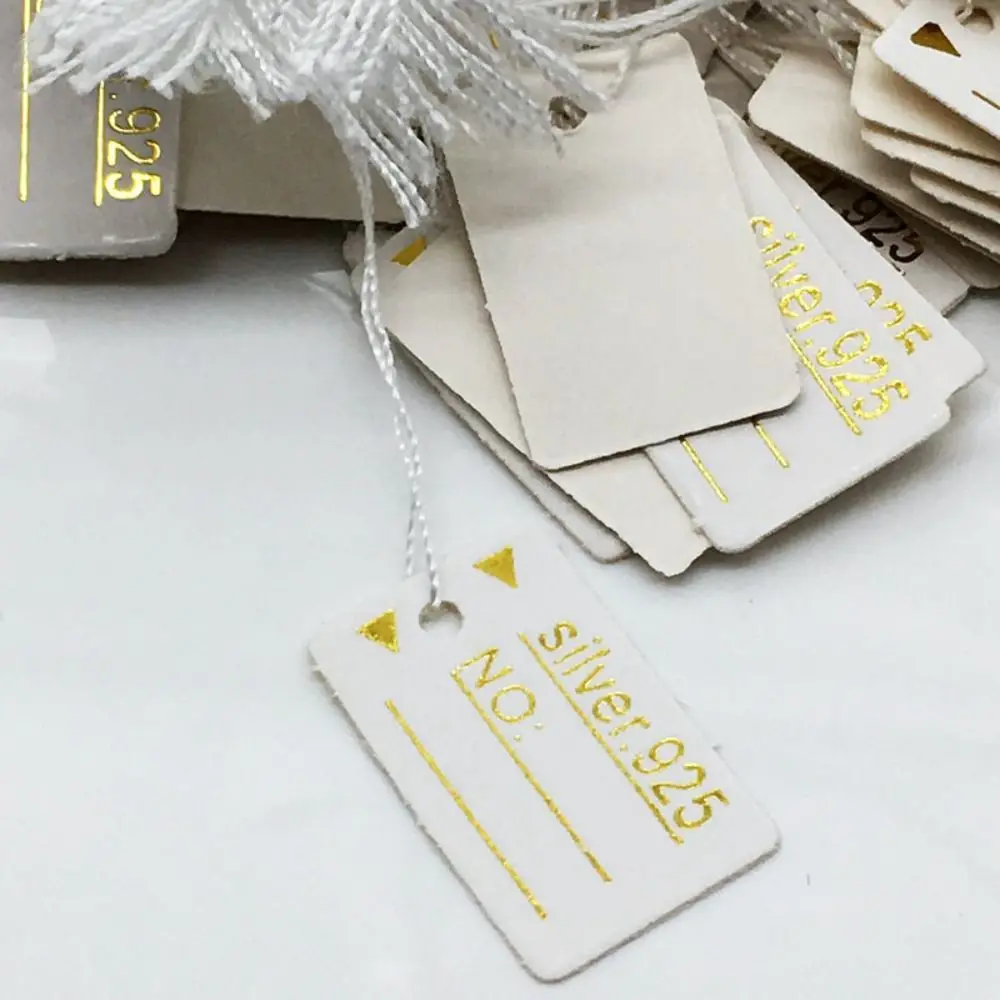 100Pcs Round Rectangle Card Paper Jewelry Price Labels Gold/Silver Edge Jewellery Hangtags Display Tool Blank Hanging Tags