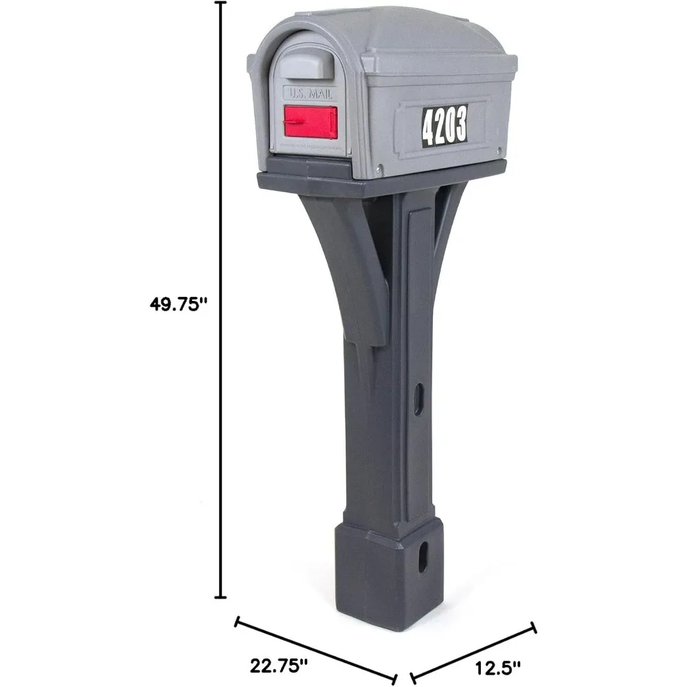 Classic Plastic Residential Mailbox & Post Mount Combo Kit with 2 Access Doors - Light Gray/Dark Gray 5