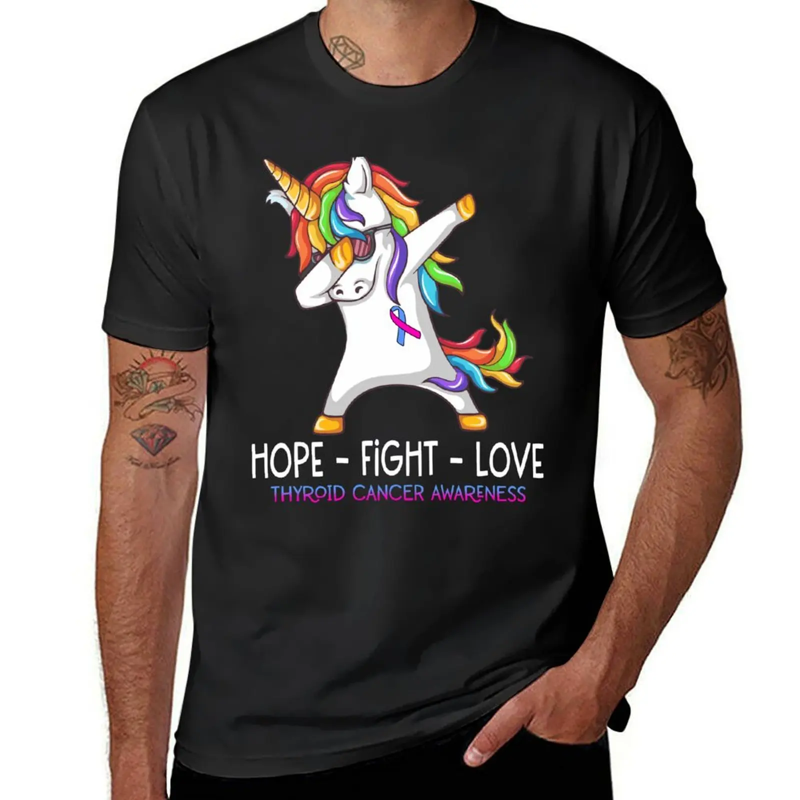 

Футболка мужская с надписью Hope Fight Love, тенниска для информирования о раке щитовидной железы, белая одежда больших размеров для мальчиков