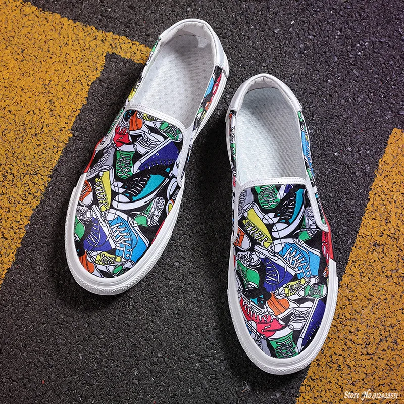 Abstract Graffiti Geometric Men's Slip On Sneakers