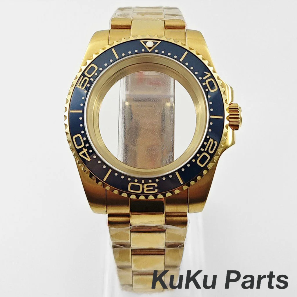 Gold 40MM Oyster Bracelet Sapphire Glass Waterproof Watch Case with 28.5mm Dial Compatibility