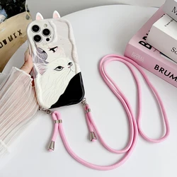 Cute Cartoon Cat Crossbody Strap Lanyard Case Cover with Ears - Galaxy S23 (NEB948RF)