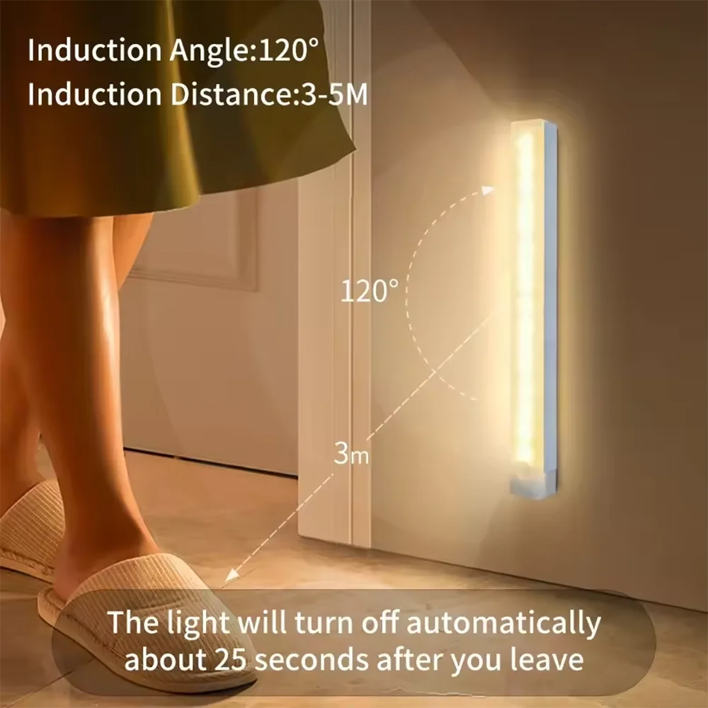 LED Light Rechargeable Motion Sensor Bar Human Infared Induction Night Portable Kitchen Cabinet 10/20/30/50cm