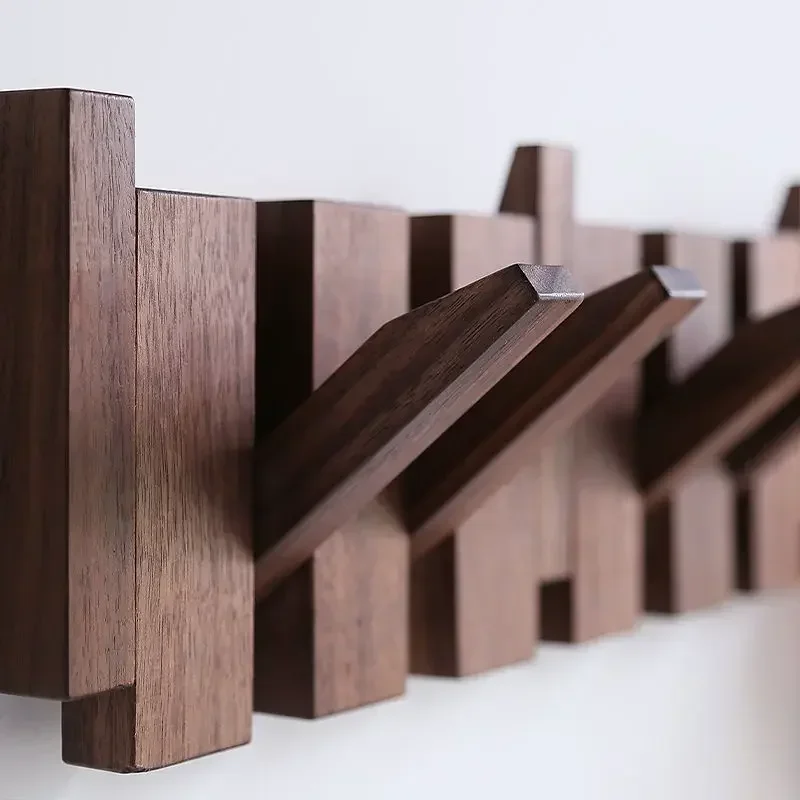 Wall Mounted Walnut Black Coat Rack Solid Wood Clothes Hook Entrance Door Hanger Coat Rack Ds Home Decor Furniture