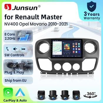 Radio para Auto Junsun de 8 Núcleos con 4G WiFi para Renault Master, Nissan NV400, Opel Movano 2010-2021, Pantalla IPS, CarPlay, Android Auto, GPS, Navegador, Estéreo, SWC, BT, FM, AM, RDS, DSP, 2Din, Mirror Link, Reproductor Multimedia, Chat de Voz con IA, Cámara 360 Opcional, Actualización OTA, Unidad Principal 1