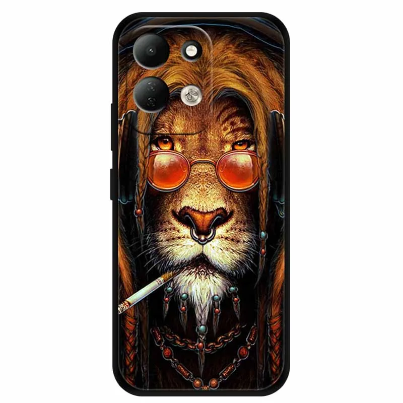Lion Design Soft Silicone Phone Cover - Black TPU Bumper Case