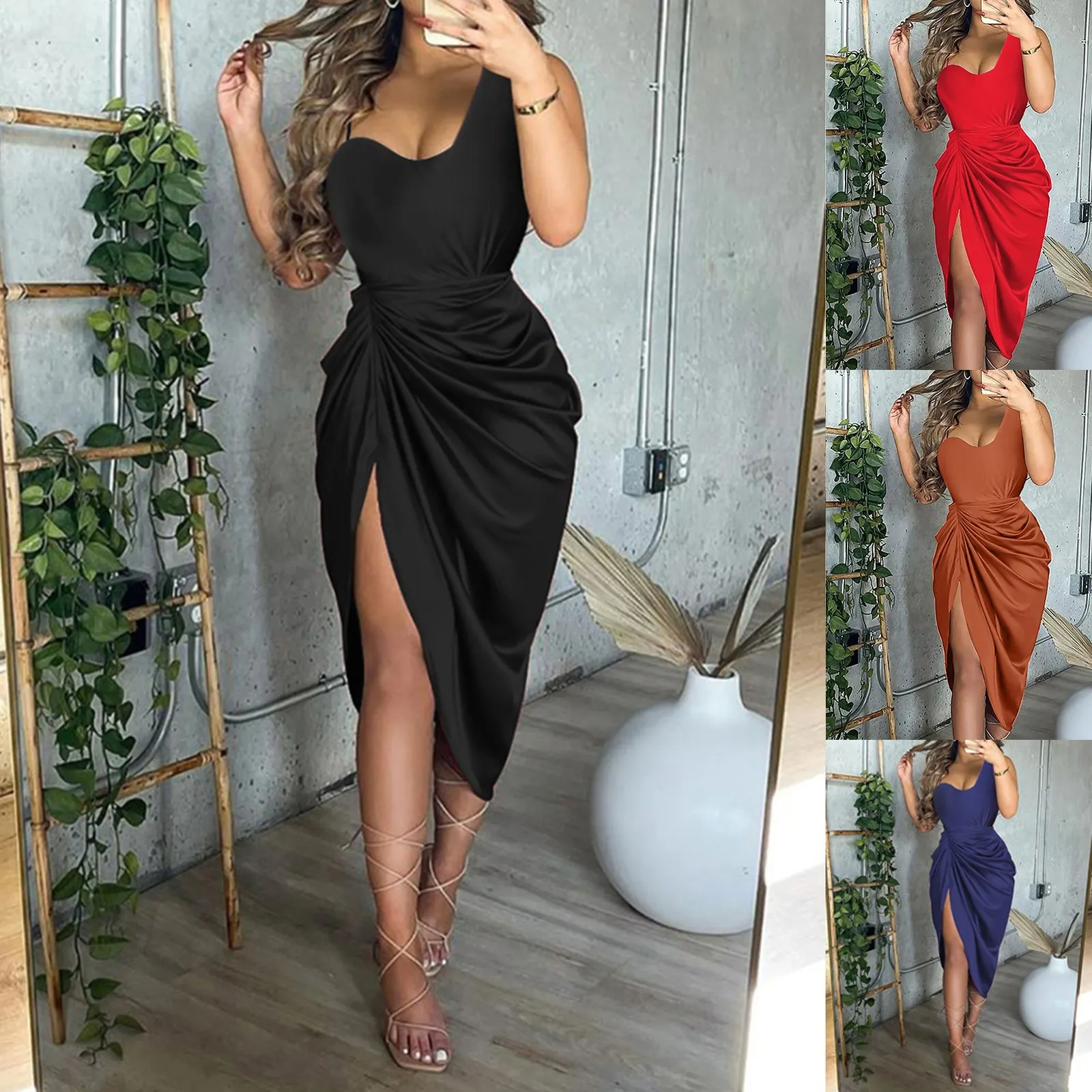 Femme Sequin Slip Robe Paillette à Lanière Côté Ouverture Soirée Sexy  Cocktail