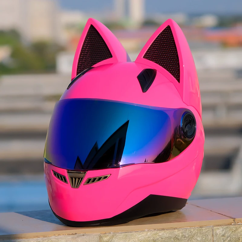 Cat Ear Pink Modular Helmet Black/Pink Cat Ear Motorcycle Helmet