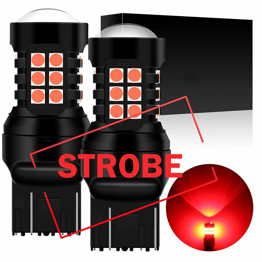 2Pcs T20 7443 7440 7444 Led Red Flash Strobe Blinking Brake Stop Light Bulbs For Honda