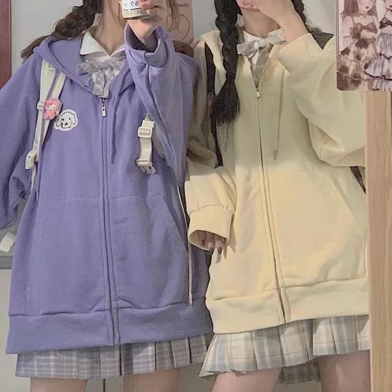 Kawaii Hoodies Sweet Cute Pig Women Winter Fashion Pink Zip Up Hoodies Oversize Long Sleeve Cute Tops Sweatshirt Women Velvet