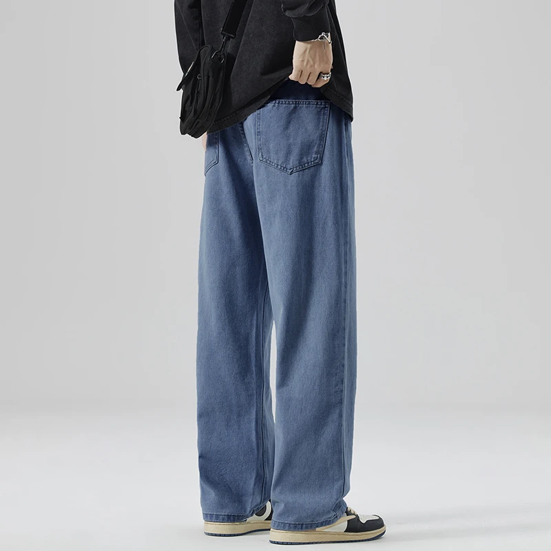 CUMUKKIYP Trendy Men's Loose-Fit Wide-Leg Jeans, American Style Denim Pants for Spring and Autumn