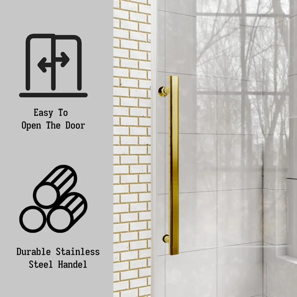 Frameless Slidable Shower Door, 56-60" W × 76" H, 5/16" Clear Tempered Glass, Gold Stainless Steel Handle, Noiseless Shower Door 6