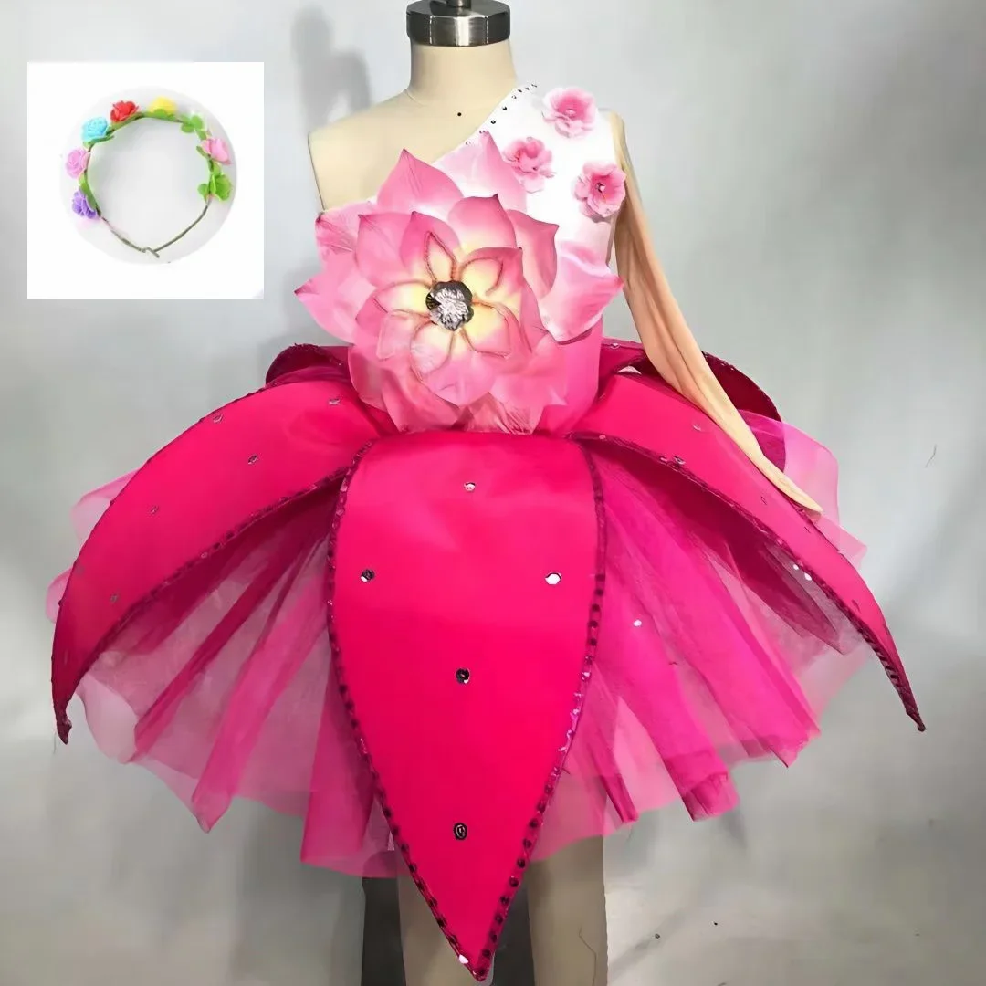 Children&rsquo;s Magnolia Fragrance Performance Costume Peach Blossoms Girls&rsquo; Lotus Style National Opening Dance Magnolia Blossoms