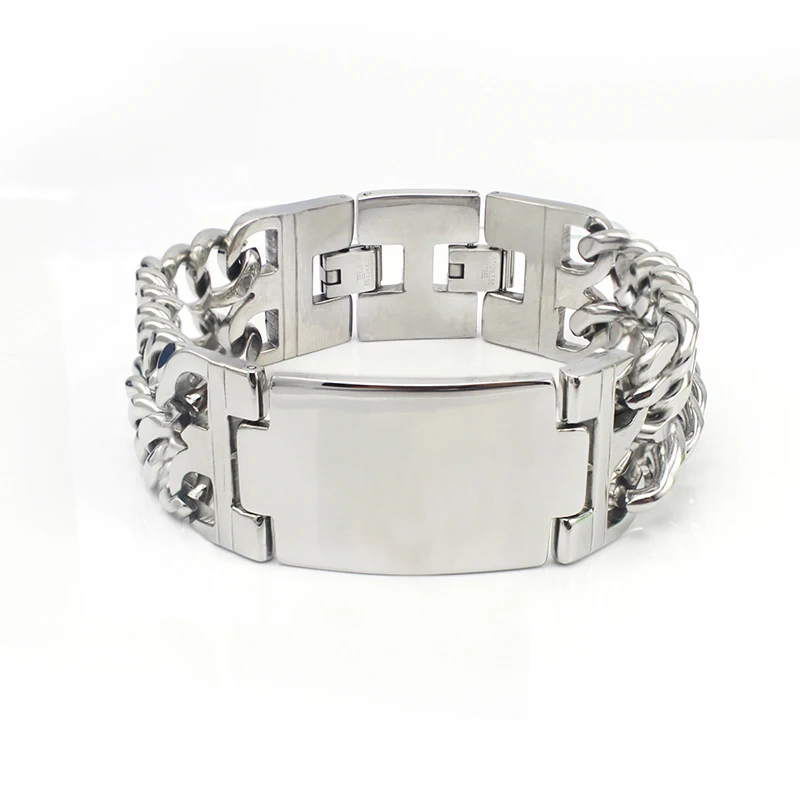 Chinese Meanings Unisex Wide Silver Color Chain Bracelet Bangle Stainless Steel Words ID Bracelet For Women Men 4