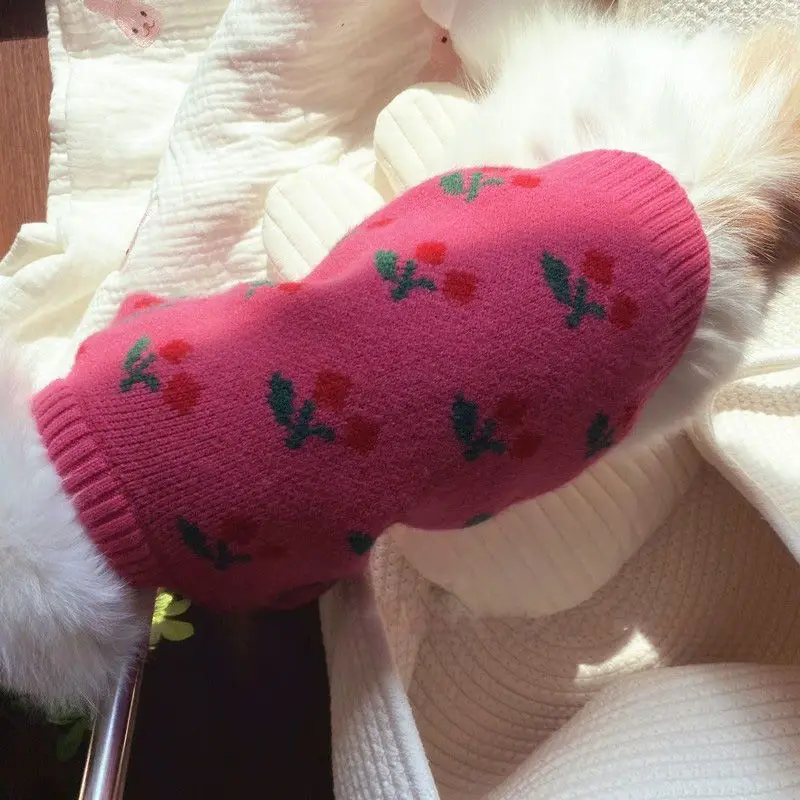 Pull Pour Chien Motif Cerises Vêtement Chaud En Tricot_voghion.com