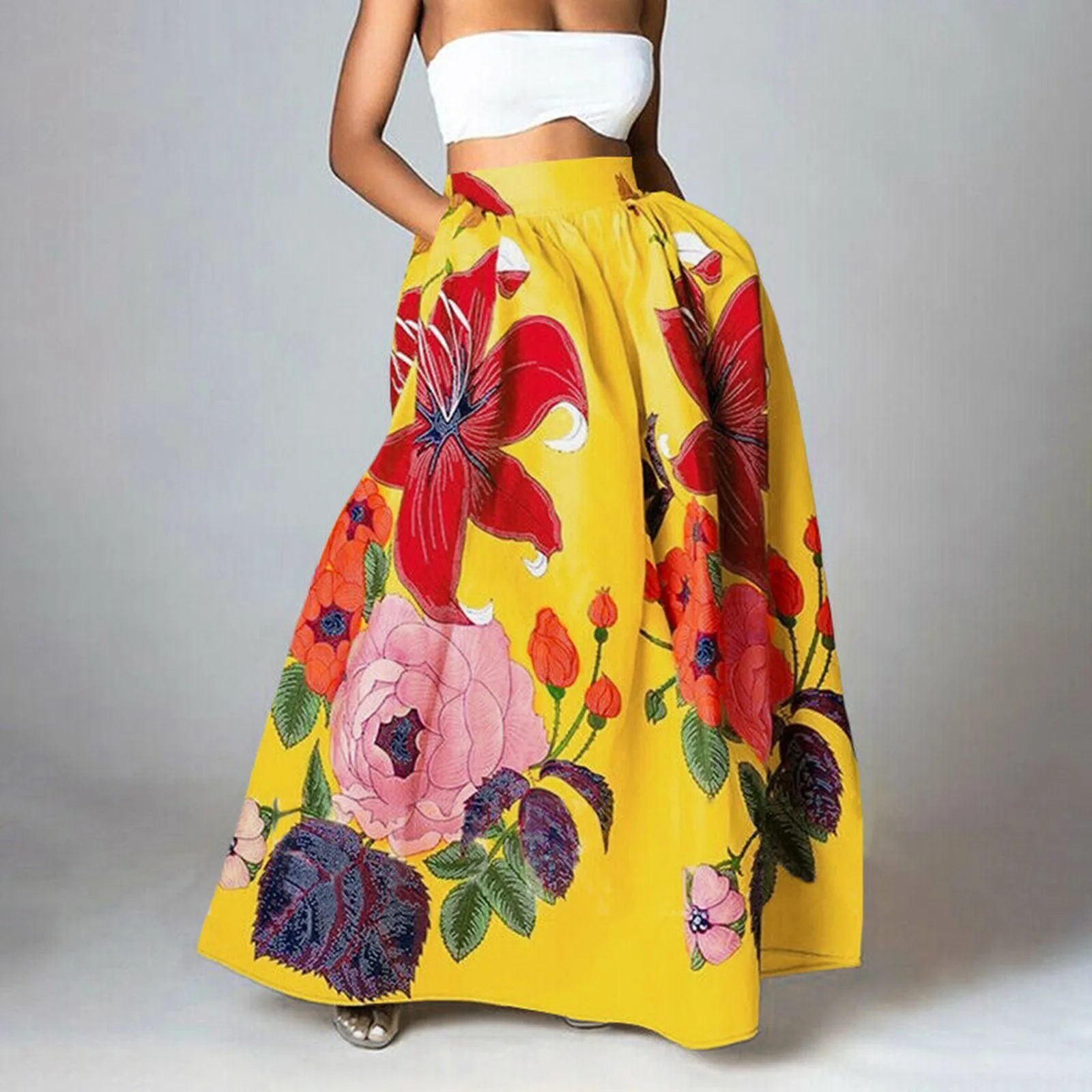 

Bohemian Floral Print Skirts Women Autumn Plus Size High Waist Maxi Long Skirt Female Summer Party Beach Wear faldas para mujer