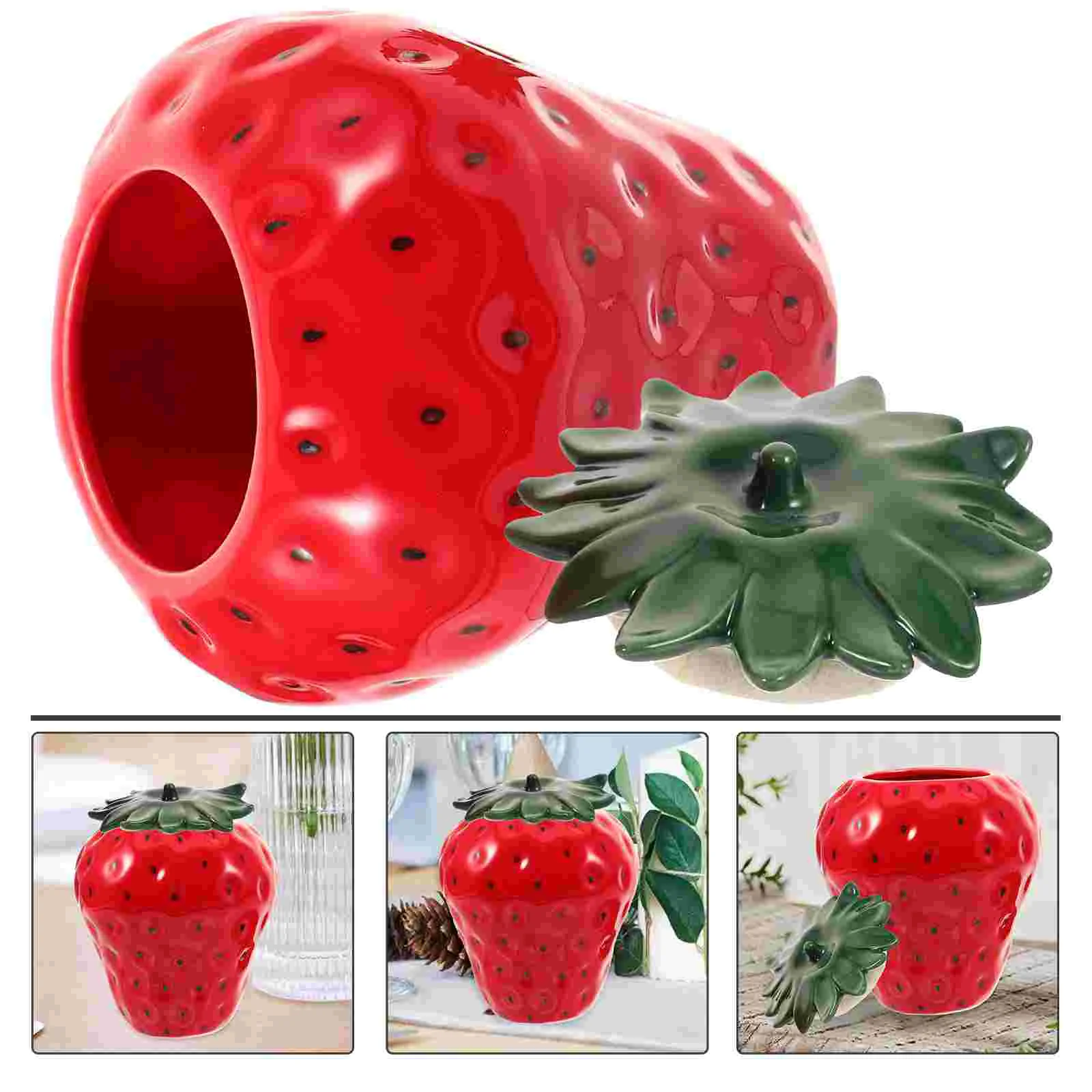 

Strawberry Ceramic Storage Jar Cookie Tins with Lids Coffee Container Sealing Cap