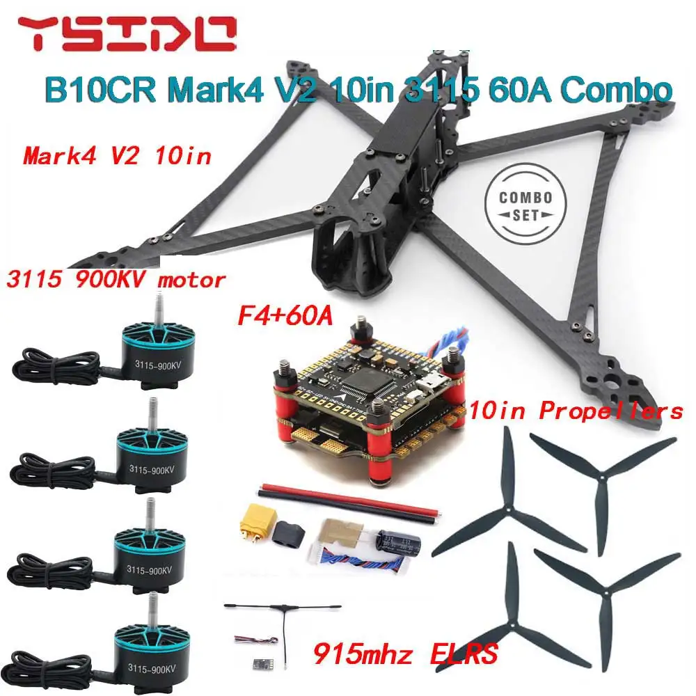 Cadre Drone FPV 375mm Mark4 - Moteur Brushless 900KV/1115KV, Carbone, Pour Montage DIY