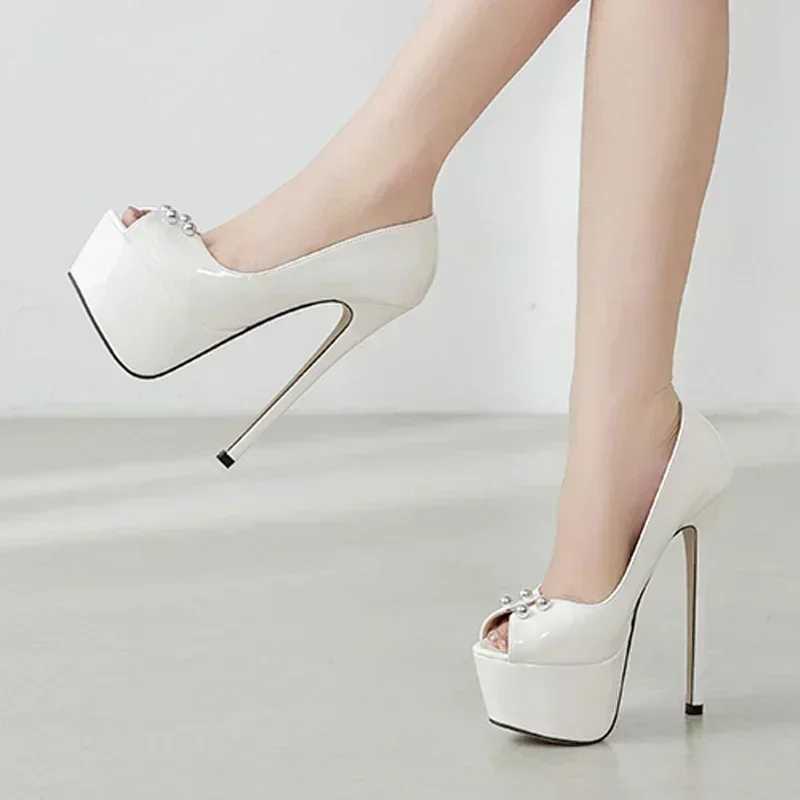 Sexy Patent Leather String Bead Design Peep Toe Women Pumps Stiletto High Heels Elegant Banquet Shoes for Women Tacones De Mujer 4 Sexy Patent Leather String Bead Design Peep Toe Women Pumps Stiletto High Heels Elegant Banquet Shoes for Women Tacones De Mujer - Image 4