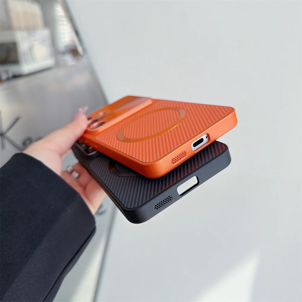 Luxury Magnetic Carbon Fiber Phone Case with Camera Protection and Wireless Charging Compatibility
