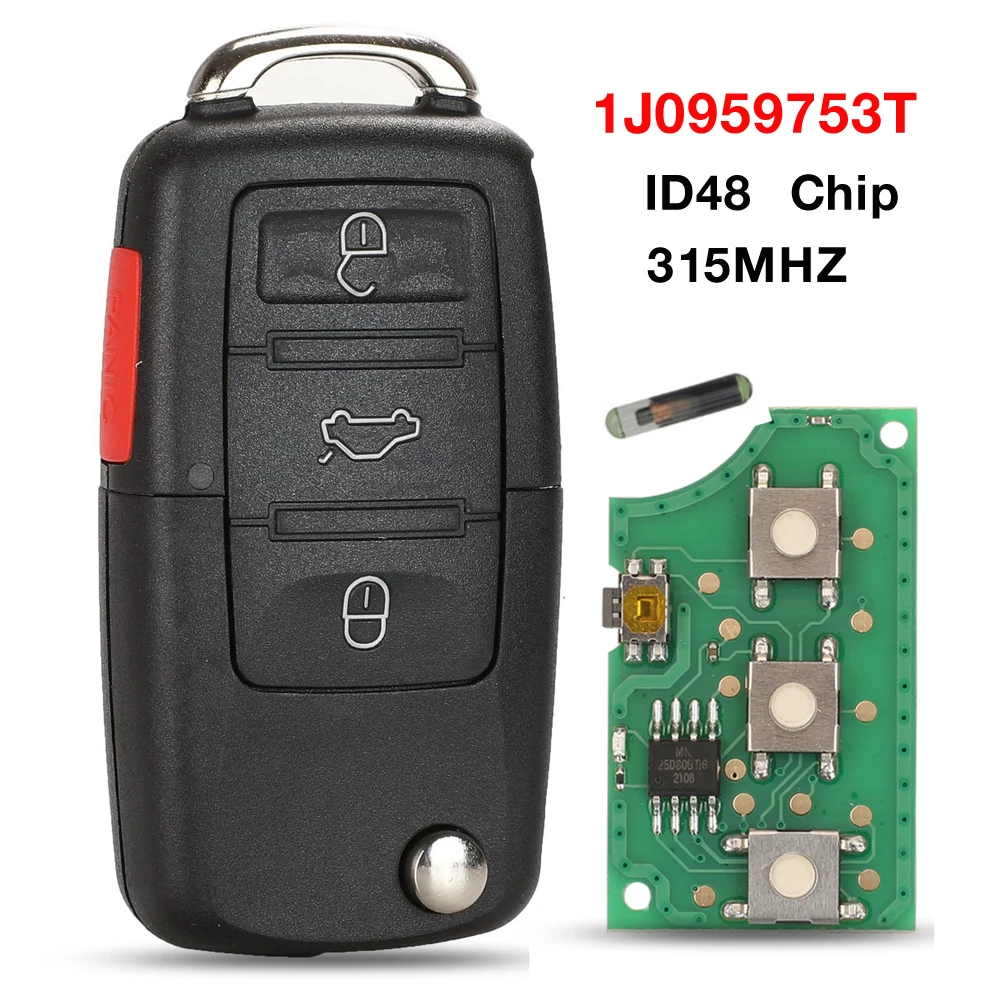 3+1 Button 315MHZ for Volkswagen1J0 959 753 T Keyless Entry Remote Key Fob ID48 