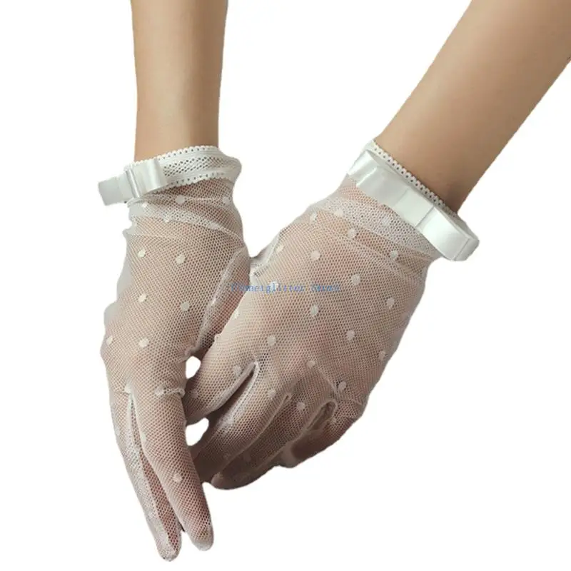 652B 도트 패턴의 레이스 신부 장갑 다양한 행사 결혼식을위한 Handwear Sheer 장갑을 착용하기 쉽습니다.