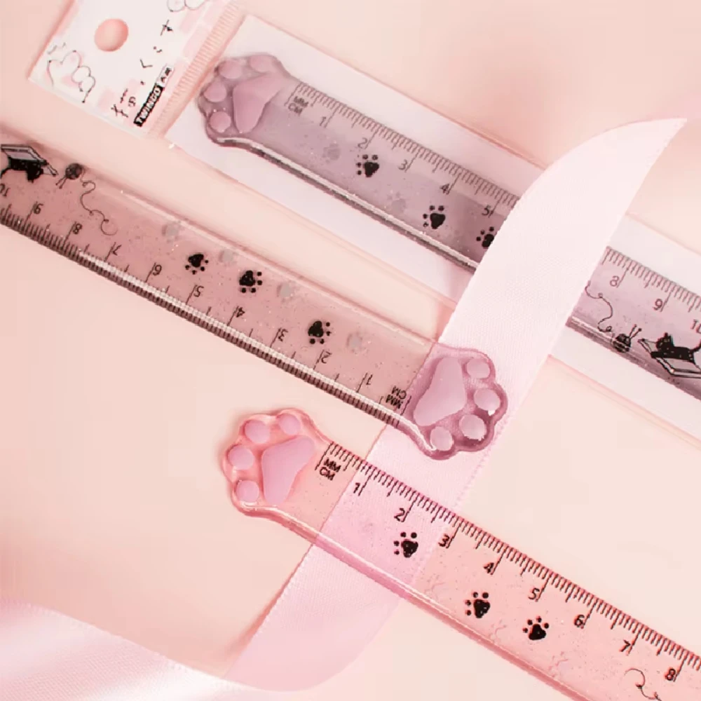 귀여운 고양이 발 모양 플라스틱 직자 카와이 학교 사무용품 플래너 액세서리 학..