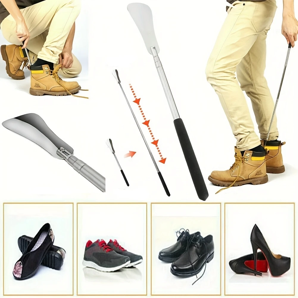 Durable Stainless Steel Shoehorn Long Handle Flexible Adjustable length