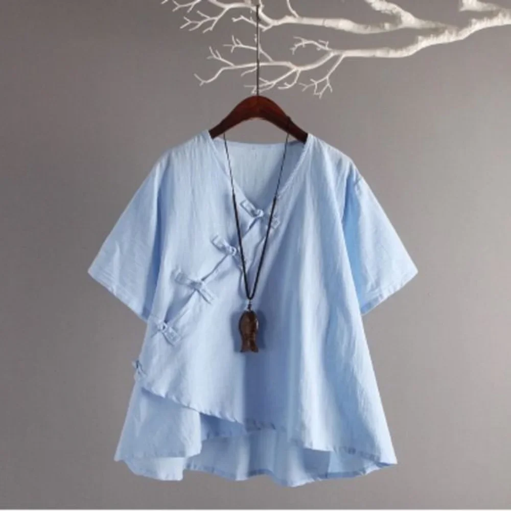 Women Hanfu Linen Shirt Oriental Top Yoga Sets Blouse Loose Wide Leg Pants Trousers Kung Fu Uniform