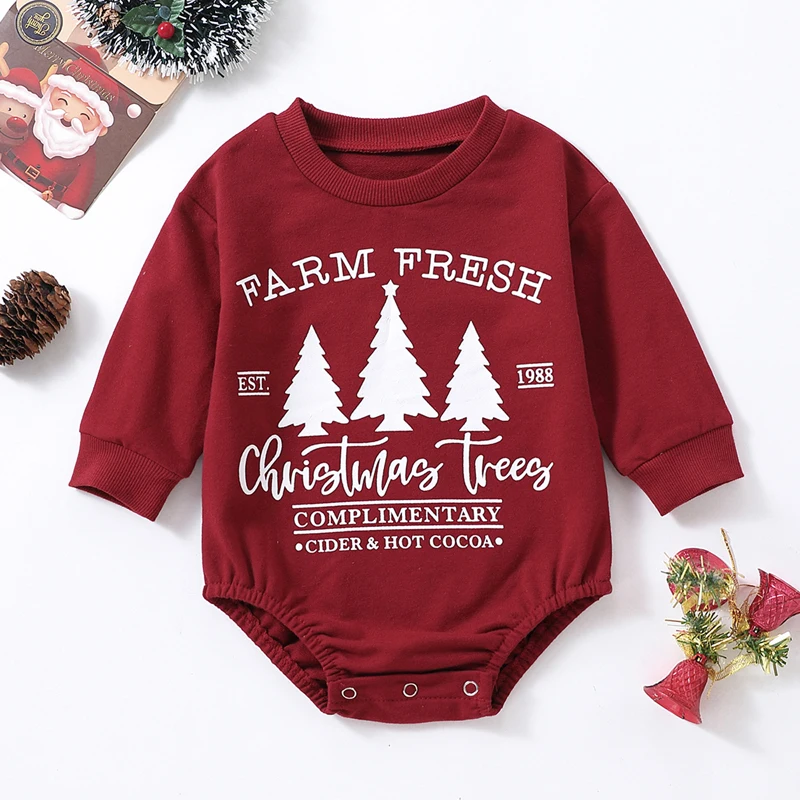 

2022-10-21 Lioraitiin 0-24M Infant Baby Girl Boy Christmas Bodysuit Long Sleeve Round Neck Tree Print Fall Spring Jumpsuit