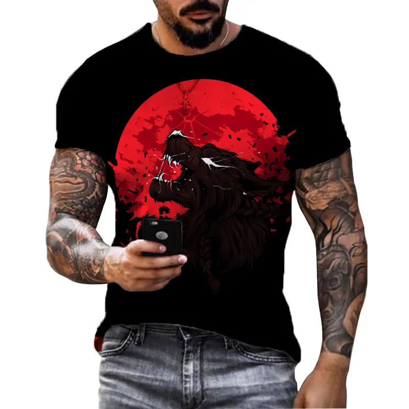 

Summer Men Cool Animal Wolf graphic t shirts Casual Fashion Personality Full Moon Print short sleeve t-shirts Hip Hop T-shirt
