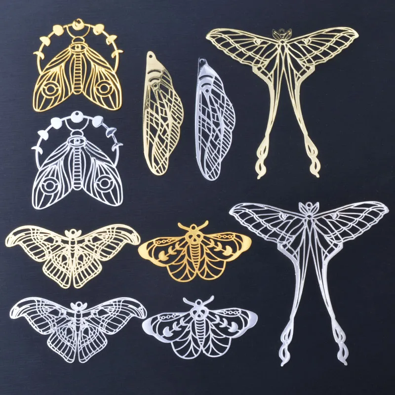 10 Stück Messing-Filigran-Anhänger in Roségold mit Schmetterlings-, Motten- und Zikadenmotiven für Damenschmuck und Accessoires