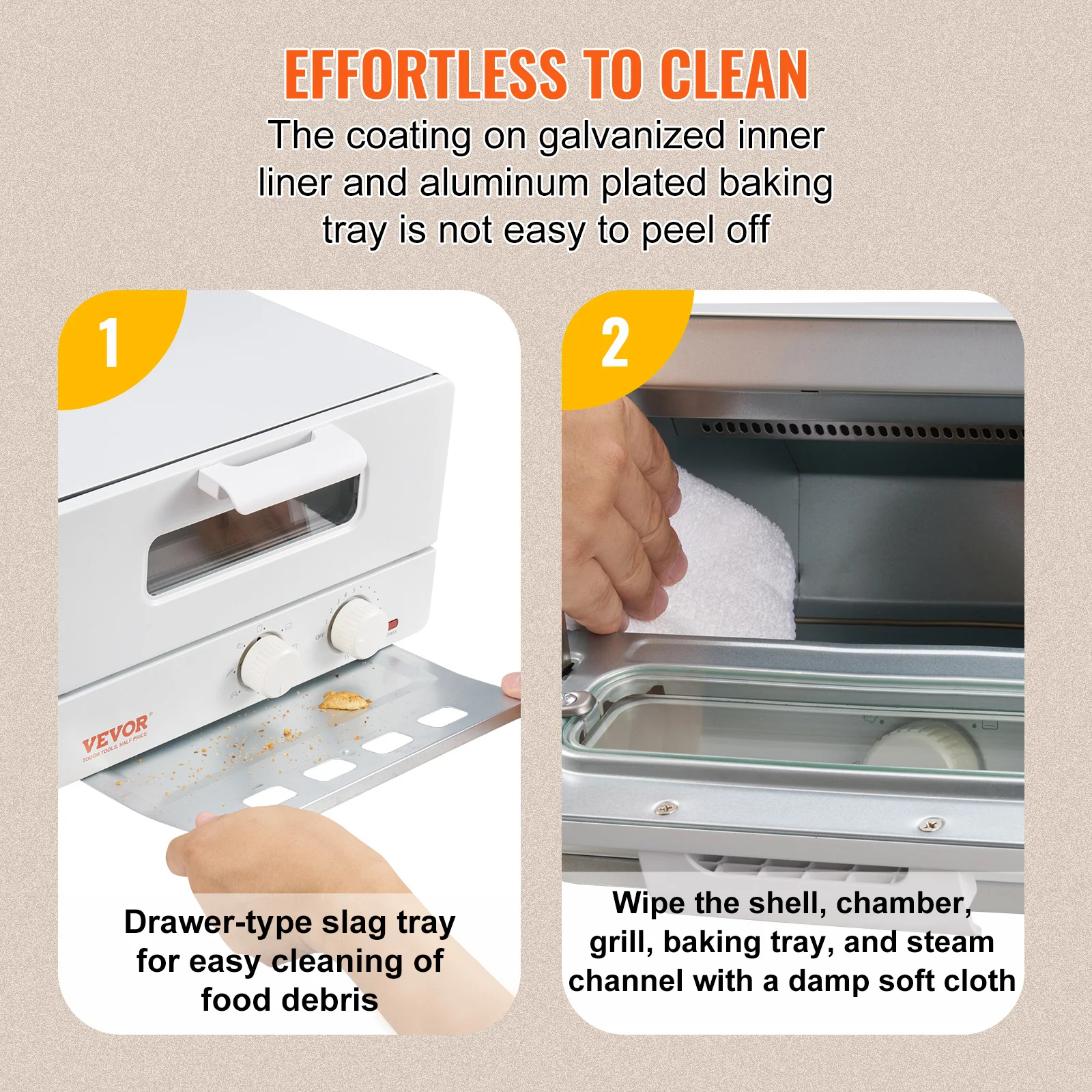 5-IN-1 Steam Oven Toaster 12L Convection Oven Steam Toaster Countertop Combo Grill Pizza Pan Gloves